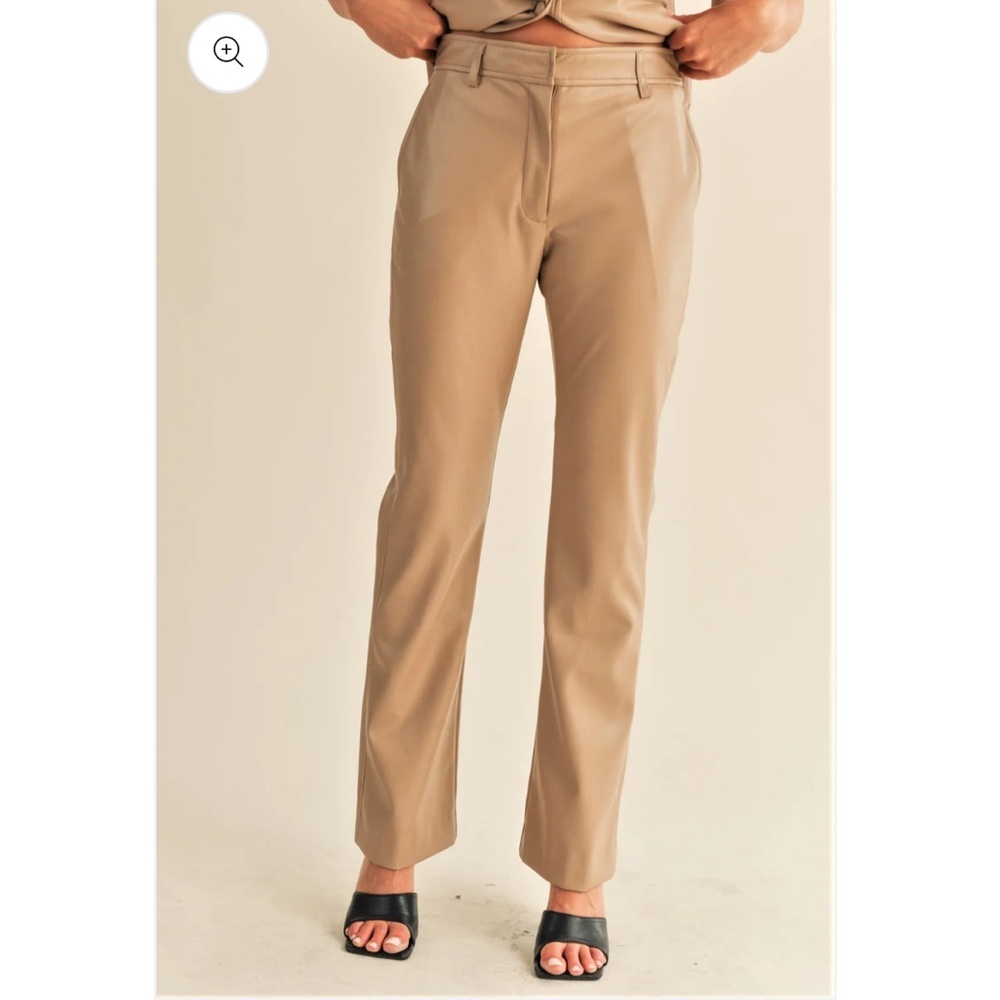 RESET Tan Faux Leather High Waisted Straight Leg Trousers‎ Womens Size S